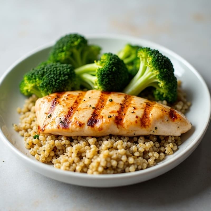 Grilled Chicken Breast with Quinoa and Steamed Broccoli