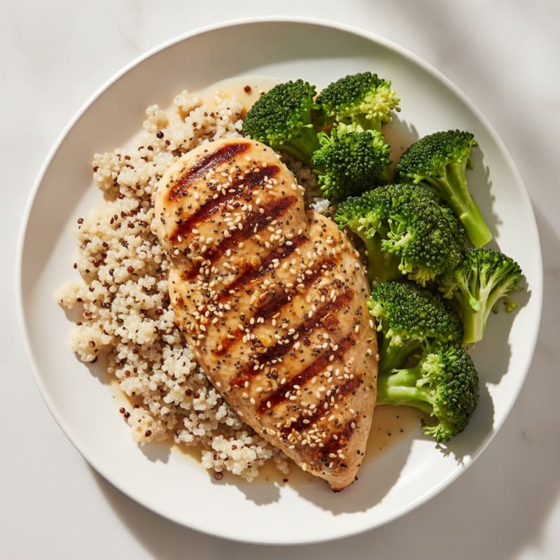 Grilled Chicken Breast with Steamed Broccoli and Quinoa