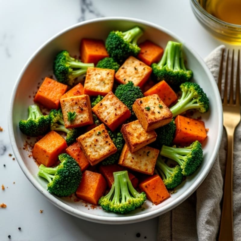 Crispy Sheet Pan Tofu with Roasted Broccoli and Sweet Potatoes
