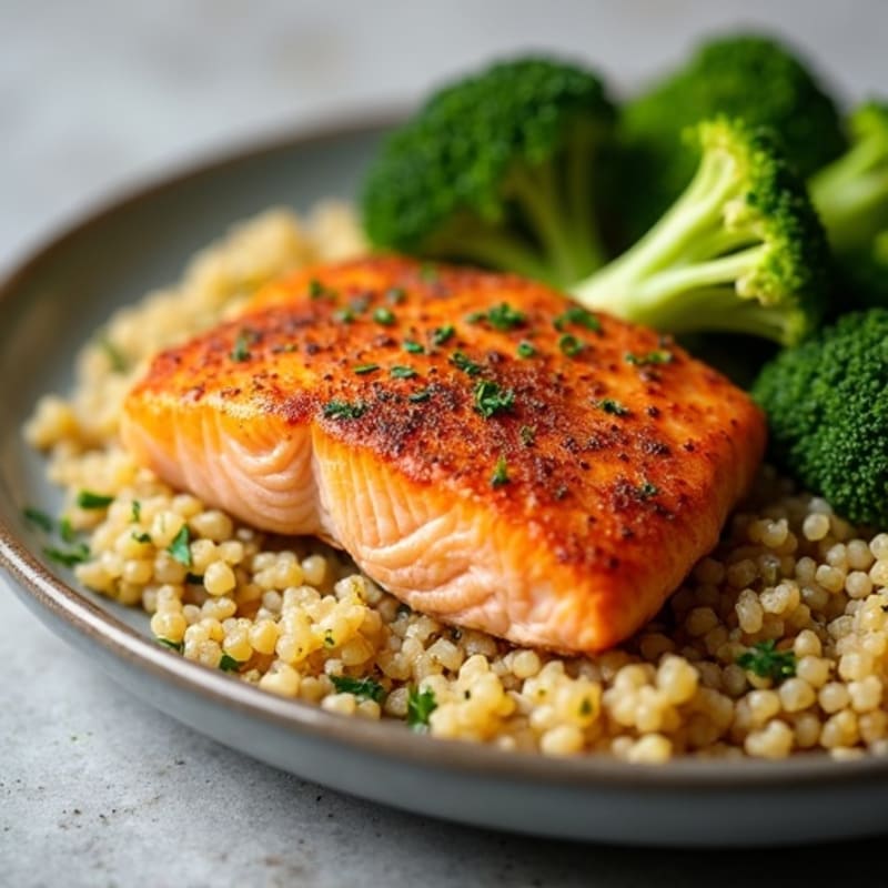 Crispy Skin Salmon with Roasted Broccoli and Quinoa