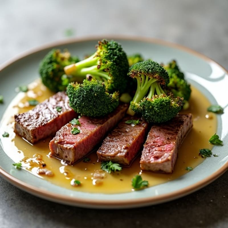 Garlic-Seared Steak Strips with Charred Broccoli