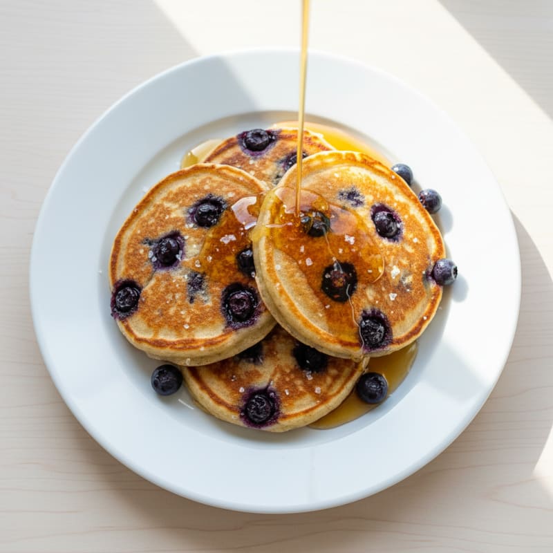 Blueberry Ricotta Pancakes with Maple Syrup
