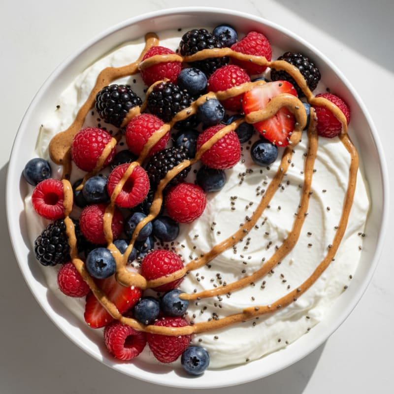 Silky Greek Yogurt Protein Pudding with Mixed Berries