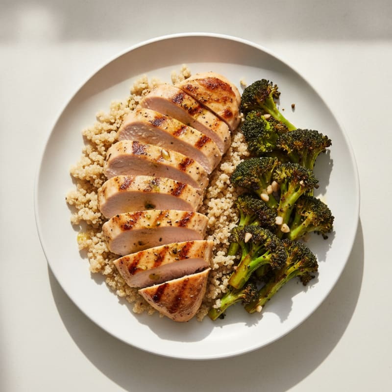 Grilled Turkey Breast with Quinoa and Roasted Broccoli
