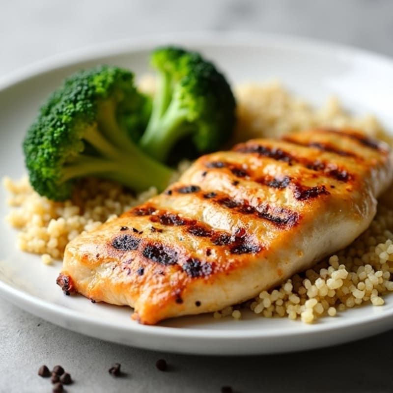 Grilled Chicken Breast with Roasted Broccoli and Quinoa