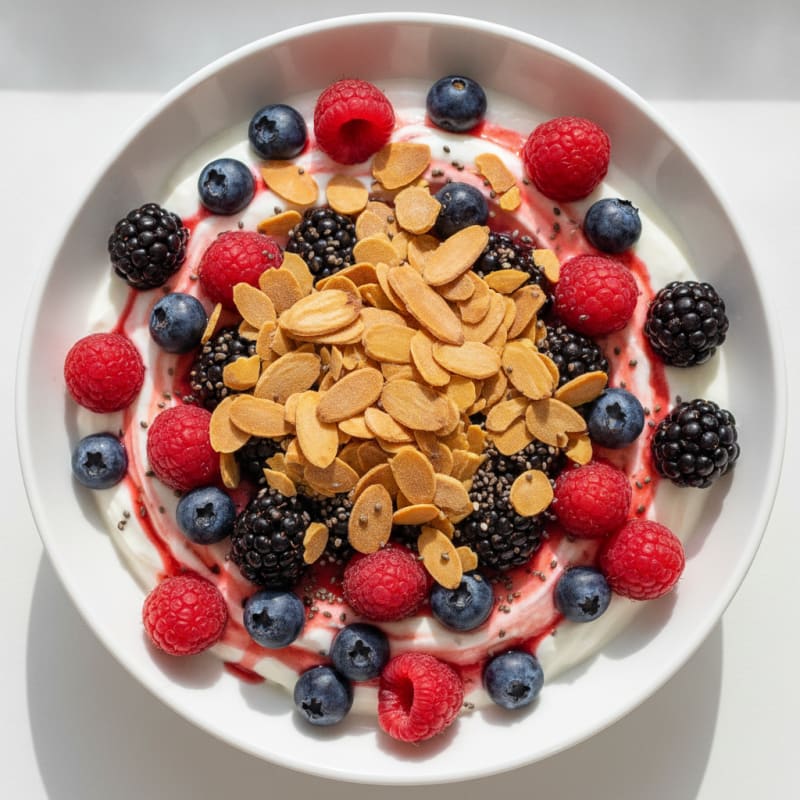 Greek Yogurt Protein Parfait with Mixed Berries and Almonds