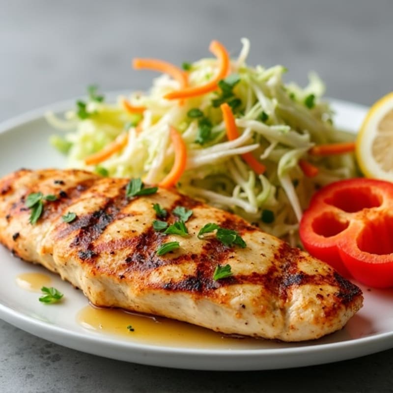Grilled Chicken Breast with Crunchy Cabbage Slaw