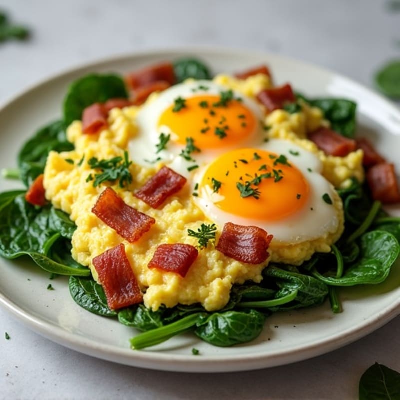 Cottage Cheese Scramble with Spinach and Turkey Bacon