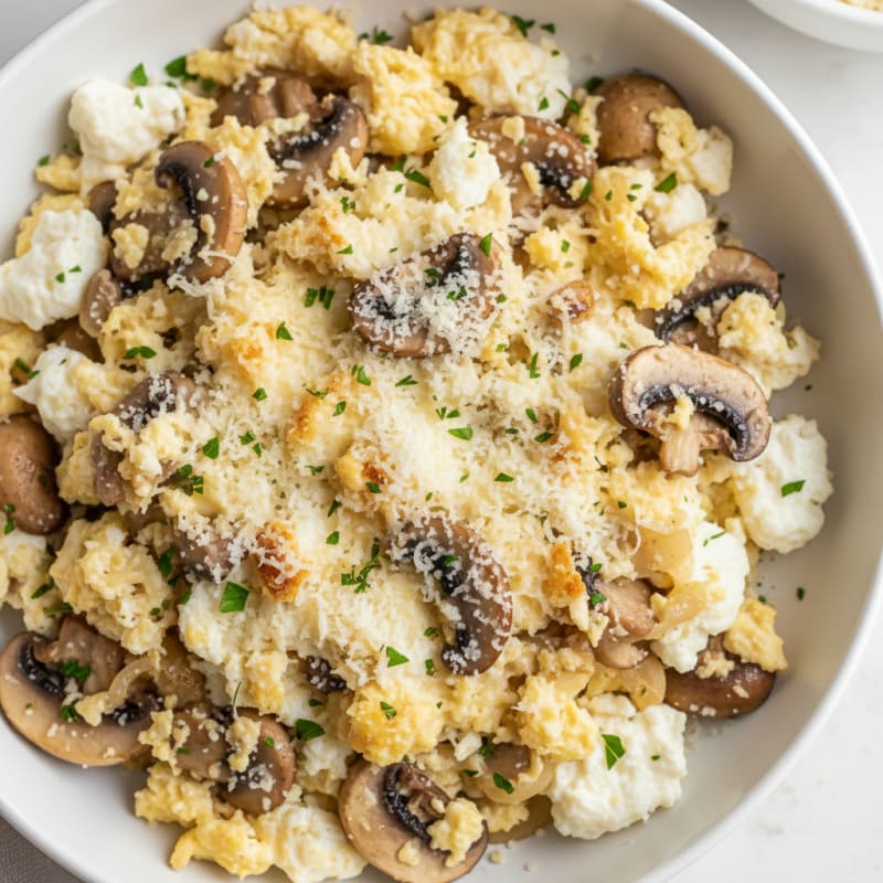 Savory Egg White Scramble with Mushrooms, Onions, and Cheese