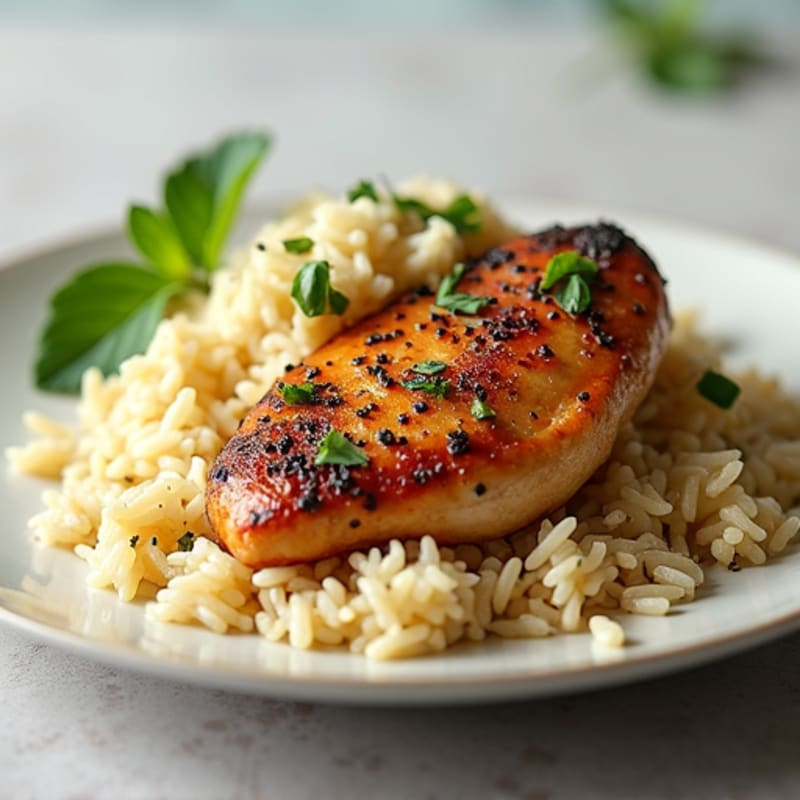 Herb-Garlic Pan Seared Chicken with Fluffy Jasmine Rice
