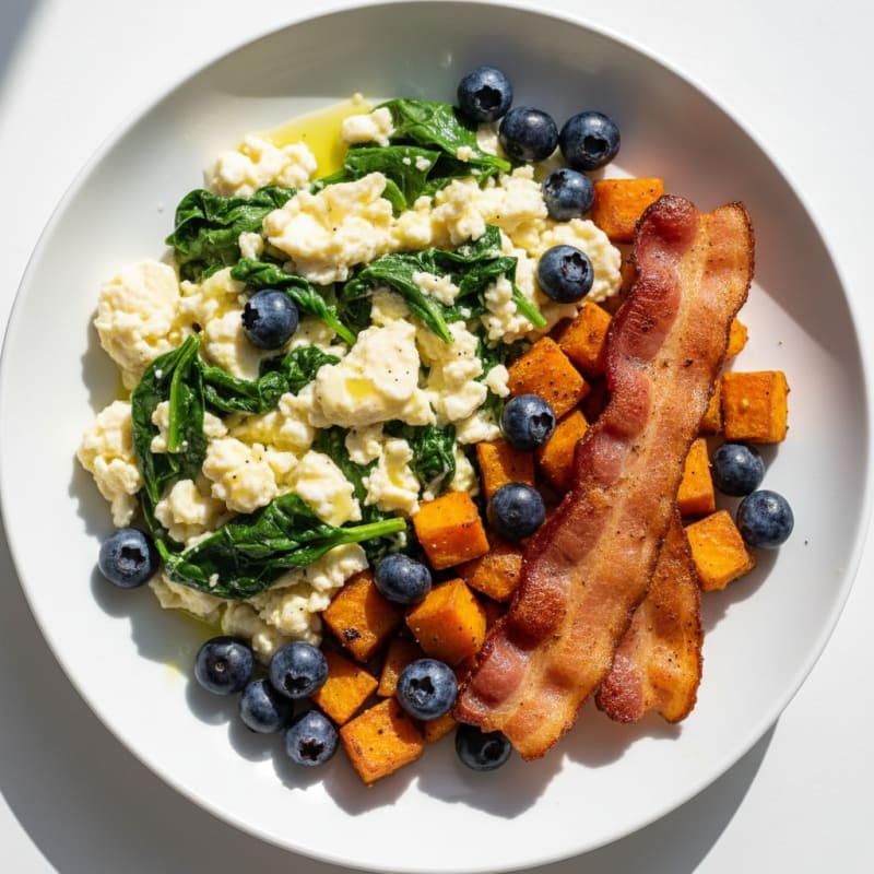 Egg White Scramble with Spinach and Turkey Bacon