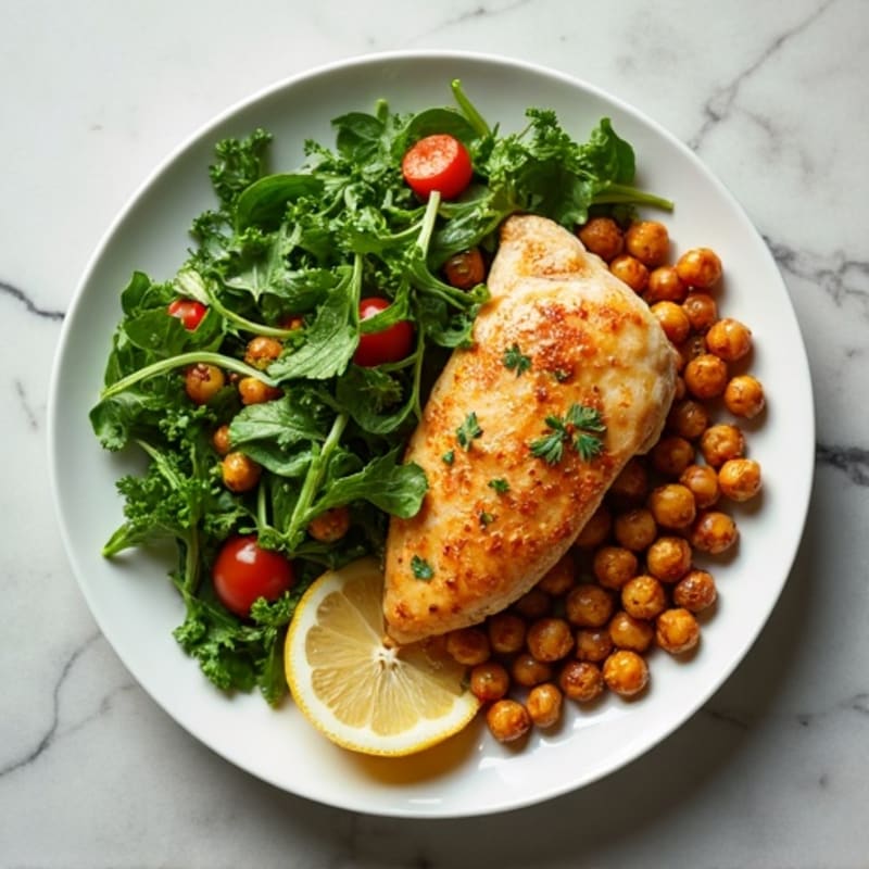 Lemon-Herb Roasted Chicken with Fresh Greens and Crispy Chickpeas