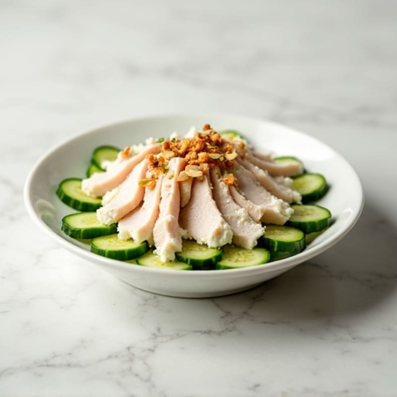 Cottage Cheese with Sliced Turkey, Cucumber & Almonds