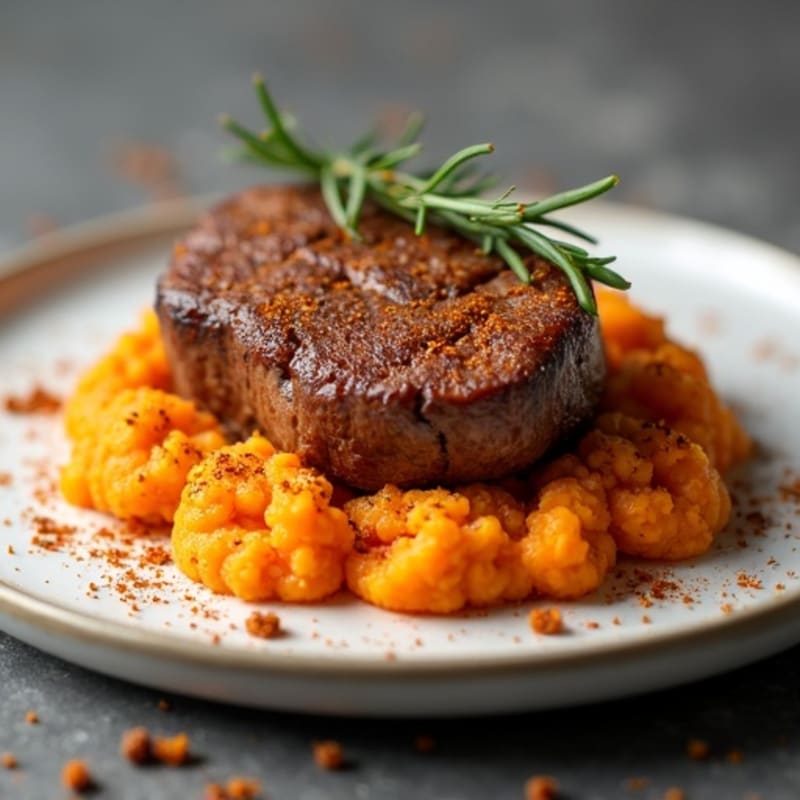 Spice-Rubbed Beef Tenderloin with Roasted Sweet Potato Mash