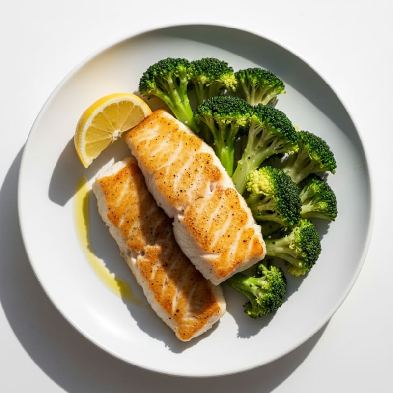 Seared Cod with Steamed Broccoli and Lemon