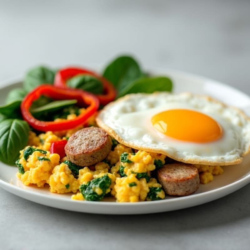 Egg White and Turkey Sausage Scramble with Spinach and Peppers