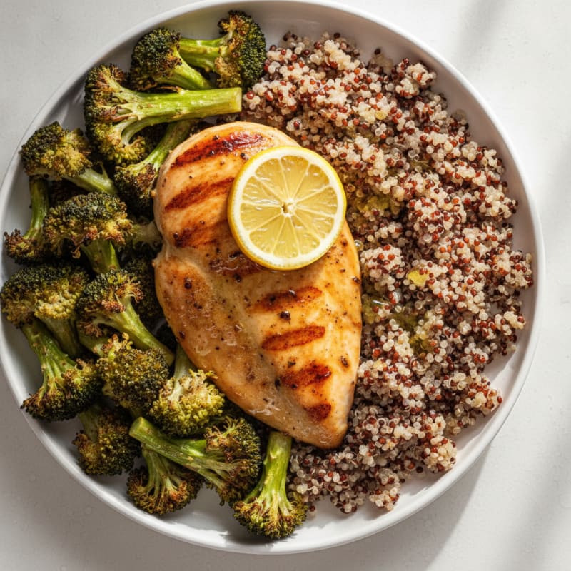 Grilled Chicken Breast with Roasted Broccoli and Quinoa