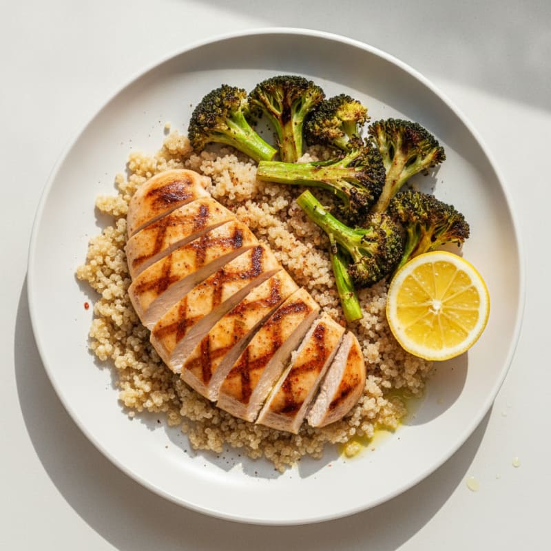 Grilled Chicken Breast with Quinoa and Roasted Broccoli
