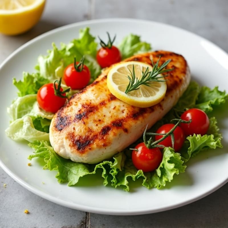 Grilled Chicken Breast with Crisp Romaine and Cherry Tomatoes