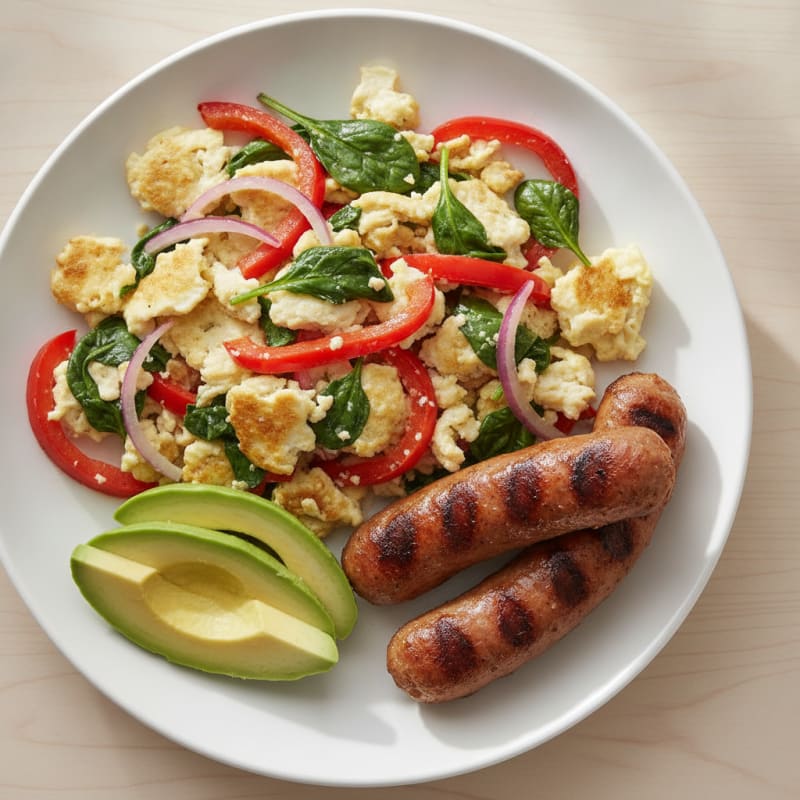 Egg White Veggie Scramble with Grilled Turkey Sausage