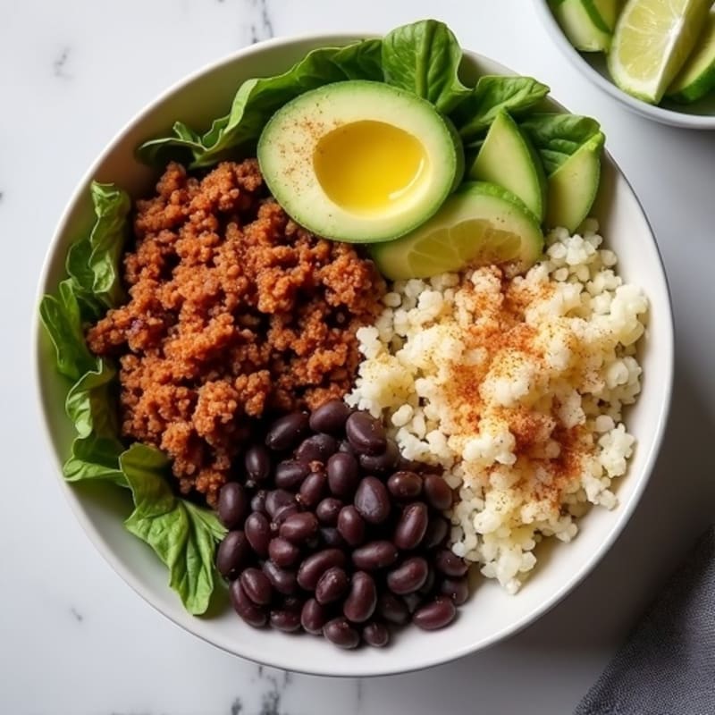 Spicy Taco-Seasoned Ground Beef Bowl with Cauliflower Rice