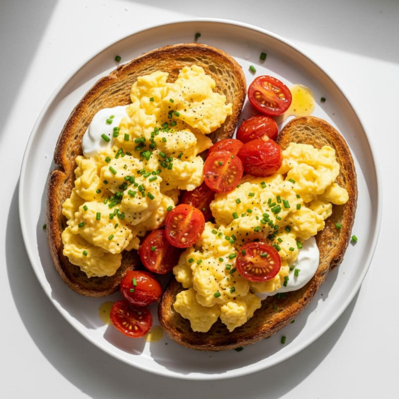 Golden Sourdough Egg Toast with Zesty Tomatoes