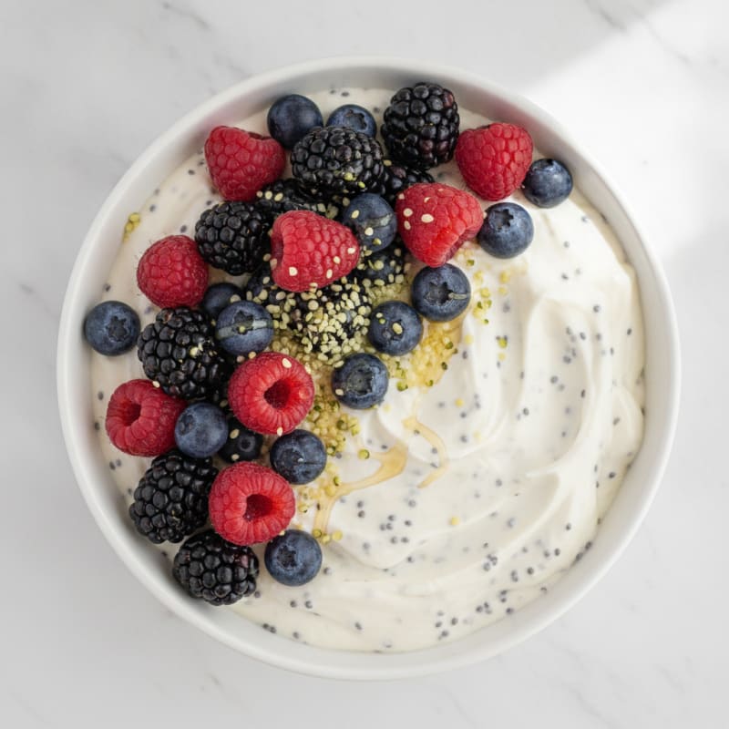 Greek Yogurt Protein Mousse with Mixed Berries