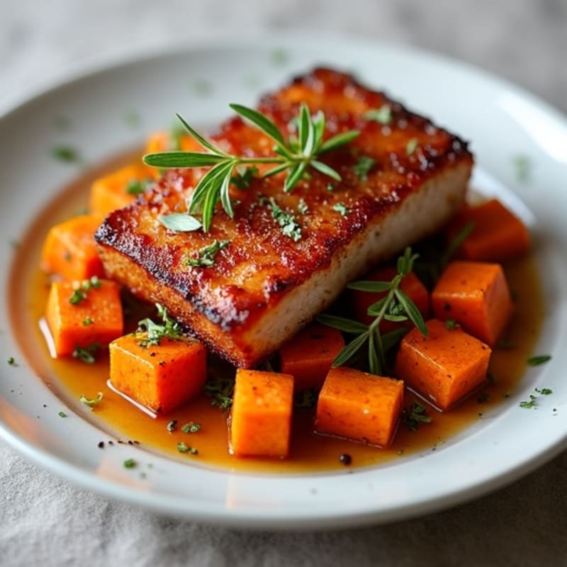 Crispy Pork Belly with Roasted Sweet Potatoes