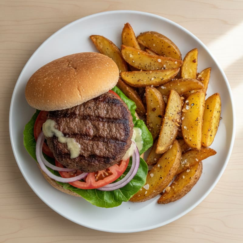 Classic Beef Burger with Garlic Fries