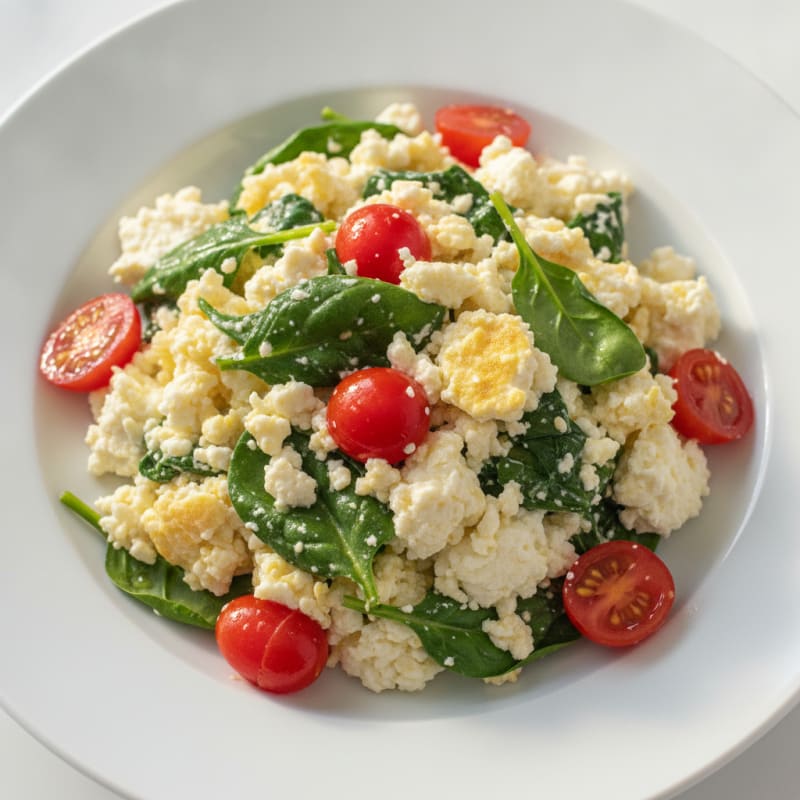 Egg White Spinach Scramble with Cottage Cheese