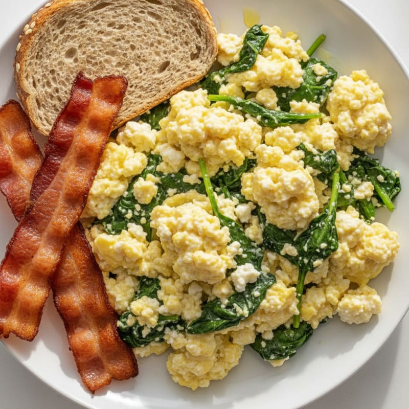 Cottage Cheese Scramble with Spinach and Turkey Bacon