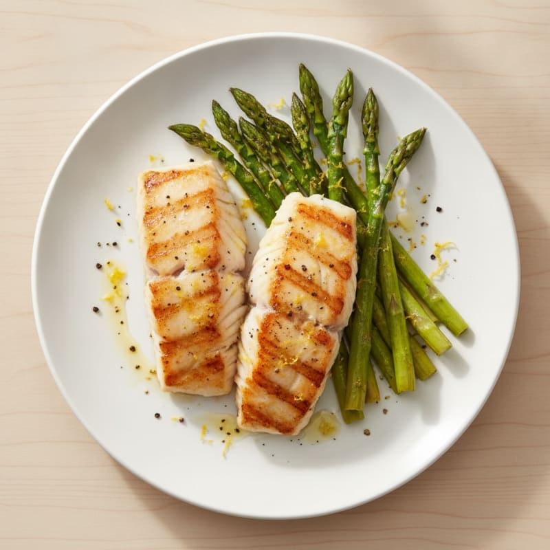 Seared Cod Fillet with Roasted Asparagus and Lemon Zest
