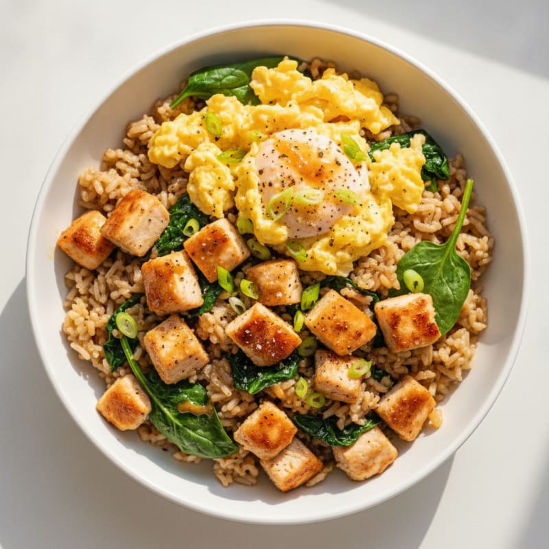 Chicken and Egg Breakfast Rice Bowl