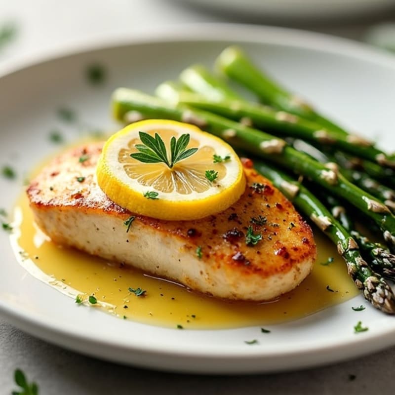 Lemon Garlic Pan-Seared Chicken Breast with Roasted Asparagus
