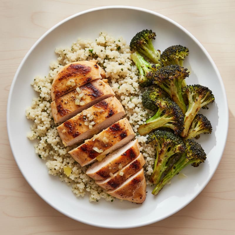 Grilled Chicken Breast with Quinoa and Roasted Broccoli