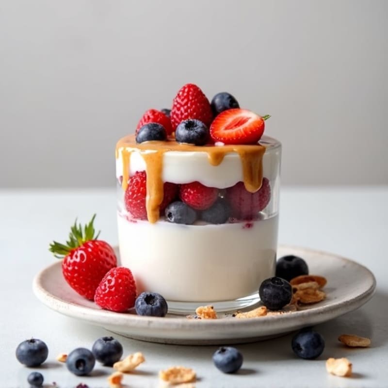 Greek Yogurt Protein Parfait with Mixed Berries and Almond Butter