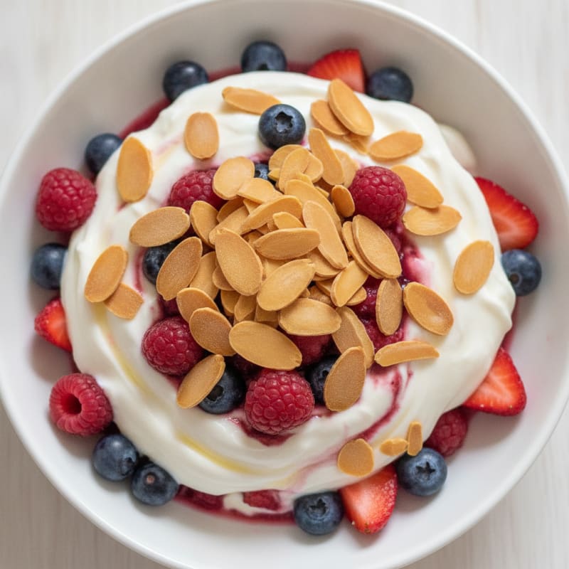 Greek Yogurt Protein Parfait with Mixed Berries and Almonds