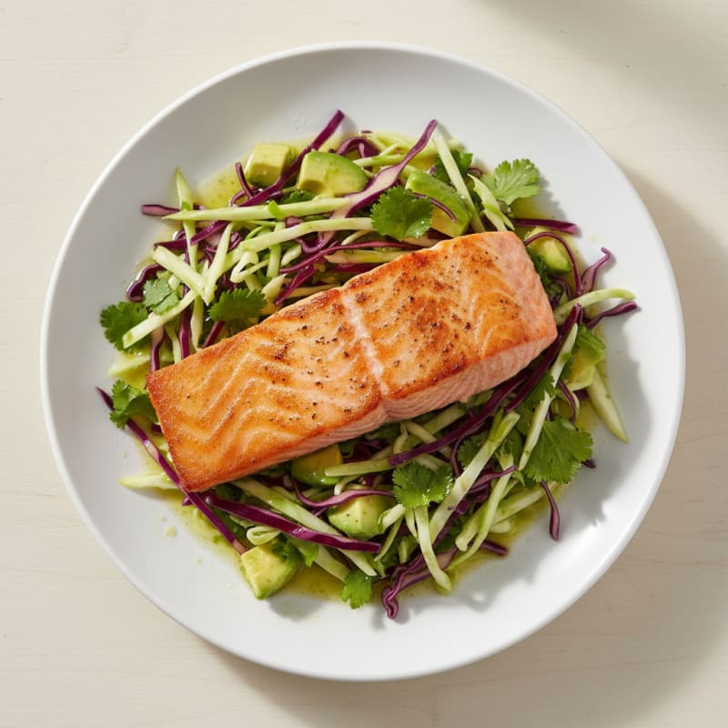 Seared Salmon with Crunchy Avocado Slaw