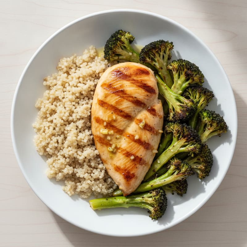 Grilled Chicken Breast with Quinoa and Roasted Broccoli