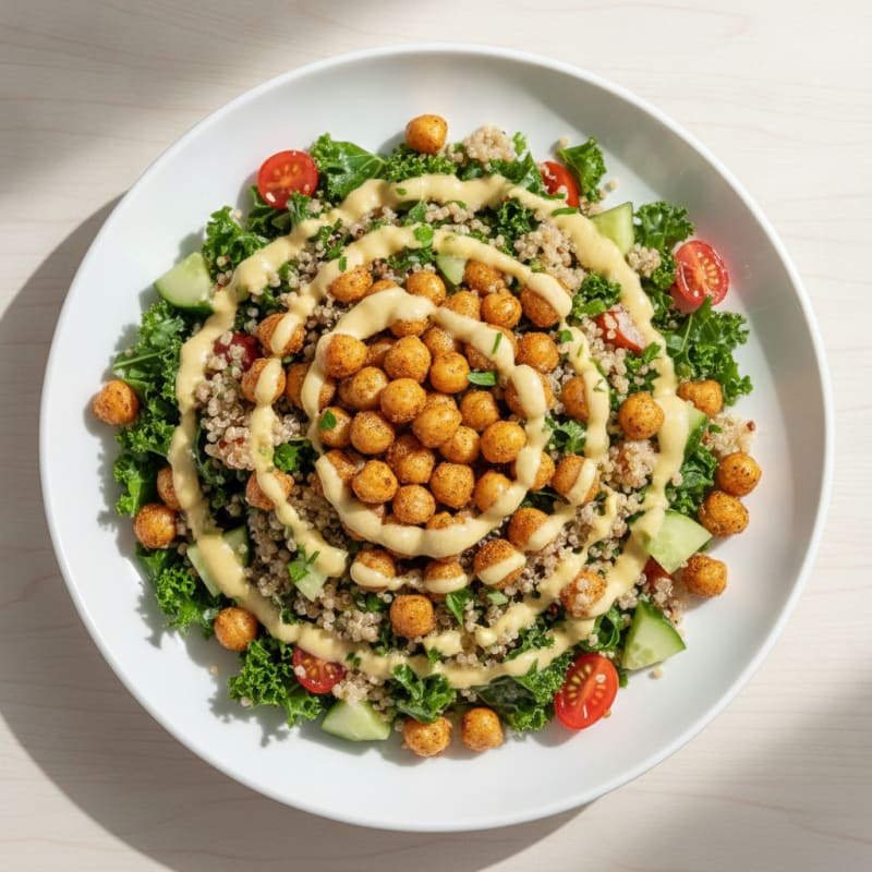 Crispy Chickpea and Quinoa Salad with Lemon Tahini Dressing