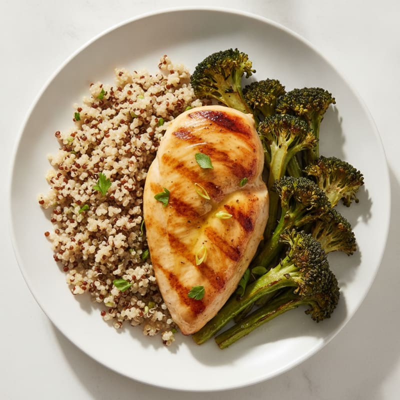 Grilled Chicken Breast with Roasted Broccoli and Quinoa