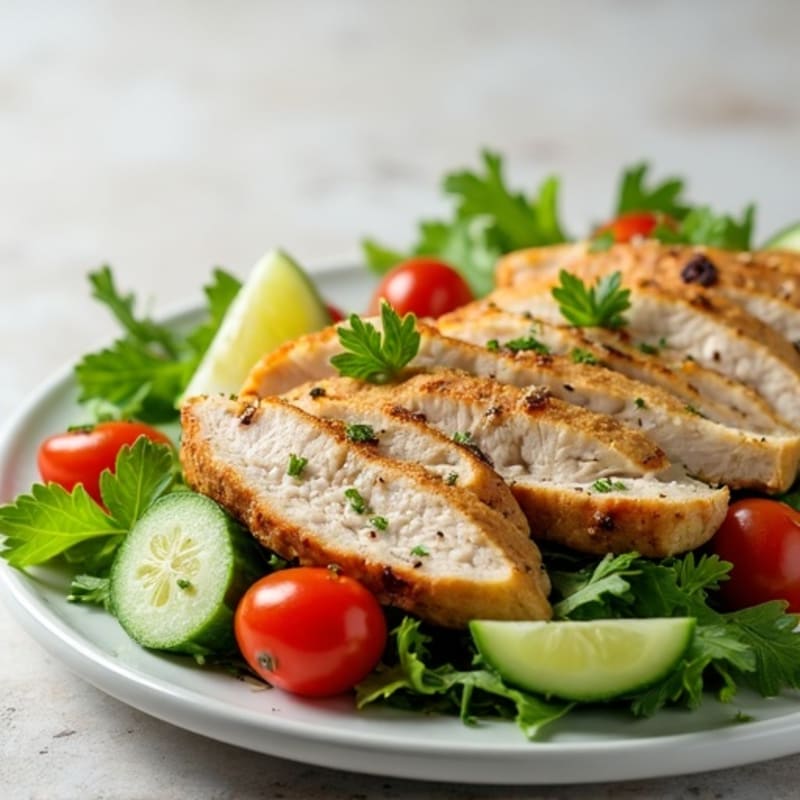 Grilled Turkey Breast Salad with Cucumber and Mixed Greens