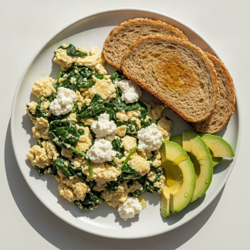 Egg White Spinach Scramble with Cottage Cheese