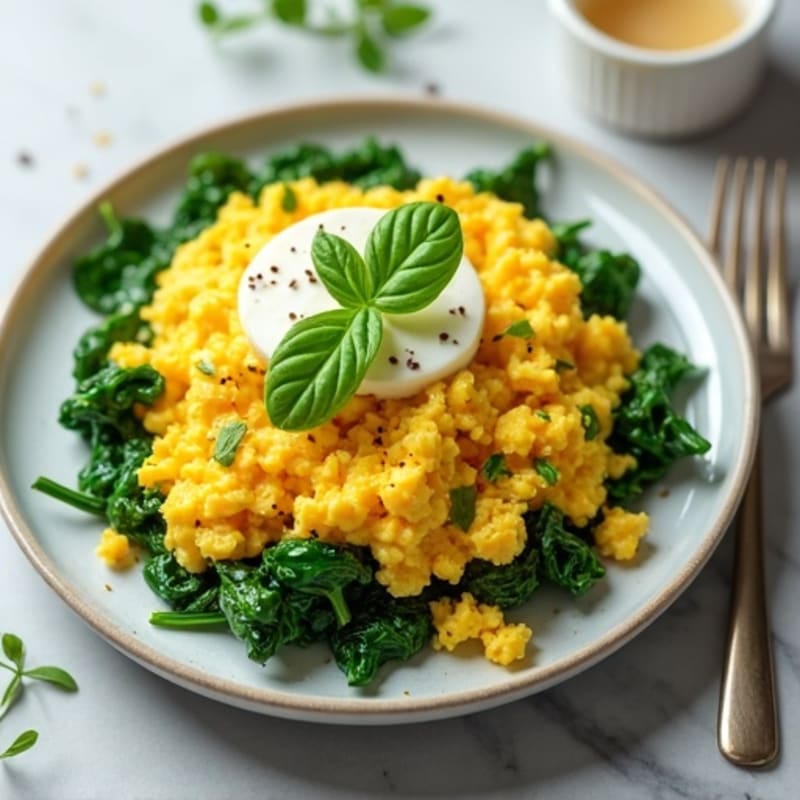 Protein-Packed Scrambled Eggs with Sautéed Spinach and Fresh Avocado