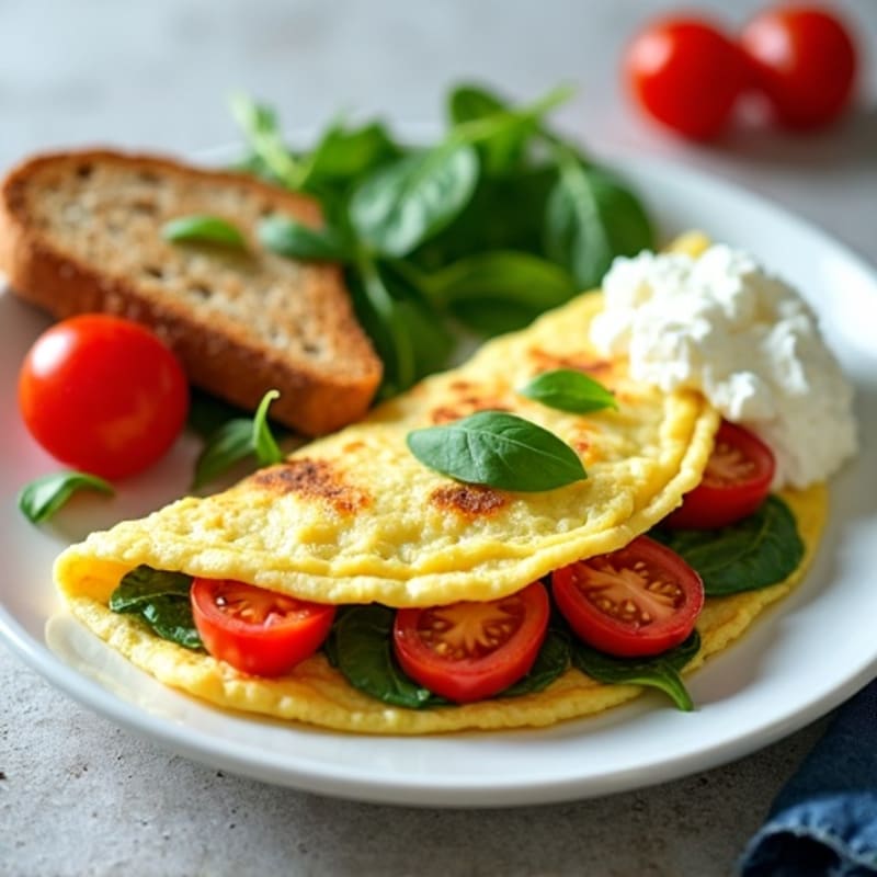 Egg White Spinach Omelette with Cottage Cheese and Cherry Tomatoes