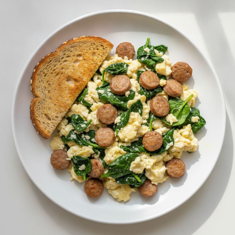 Egg White and Turkey Sausage Scramble with Spinach