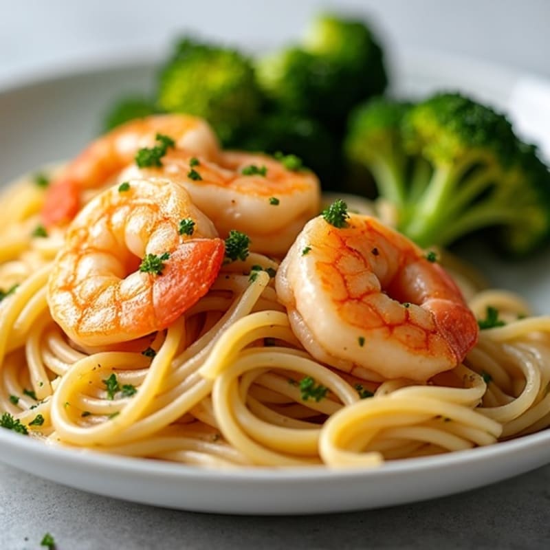 Garlic Shrimp Pasta with Roasted Broccoli