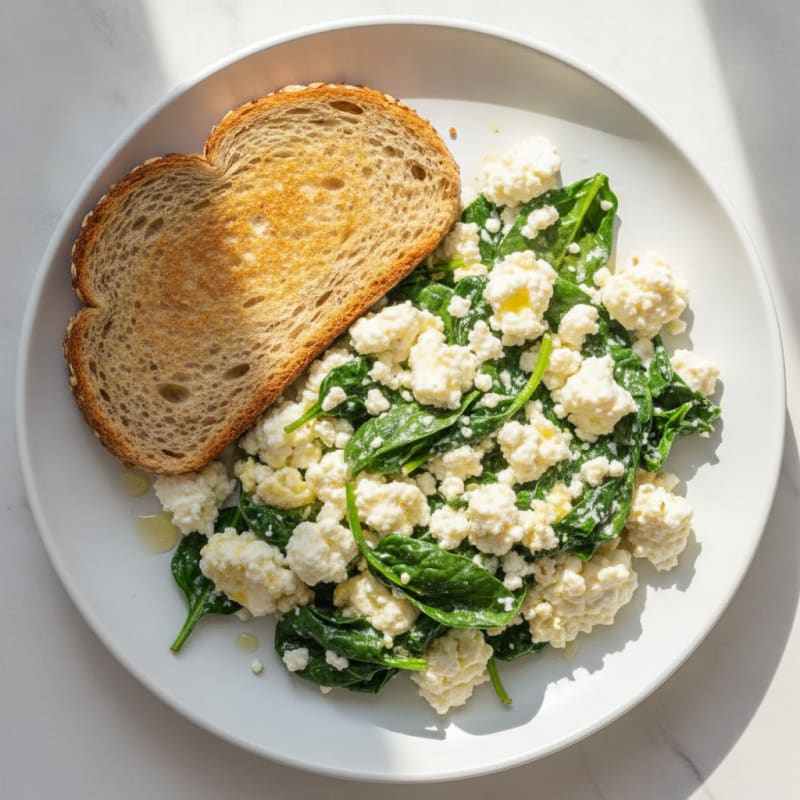 Egg White Spinach Scramble with Cottage Cheese