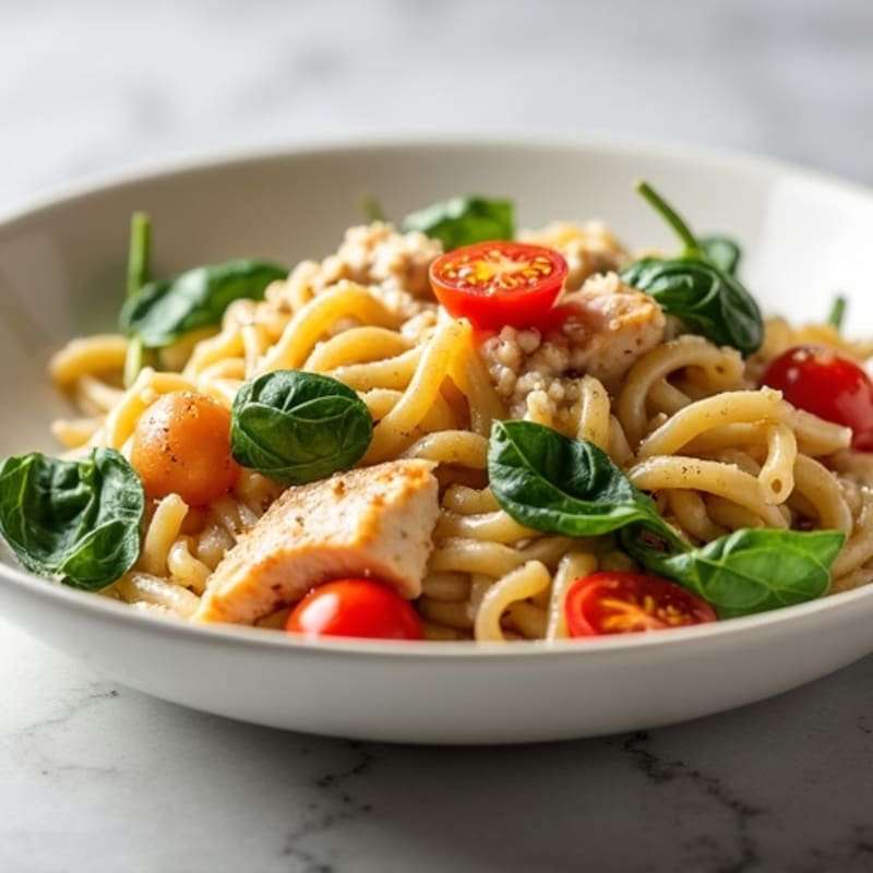Healthy Creamy Garlic Chicken Pasta