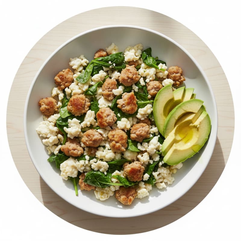Egg White and Spinach Scramble with Turkey Sausage